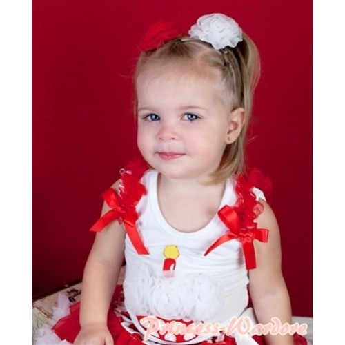 White Baby Tank Top & White Rosettes Minnie Dot Birthday Cake & Red Ruffles & Red Bow NT127 